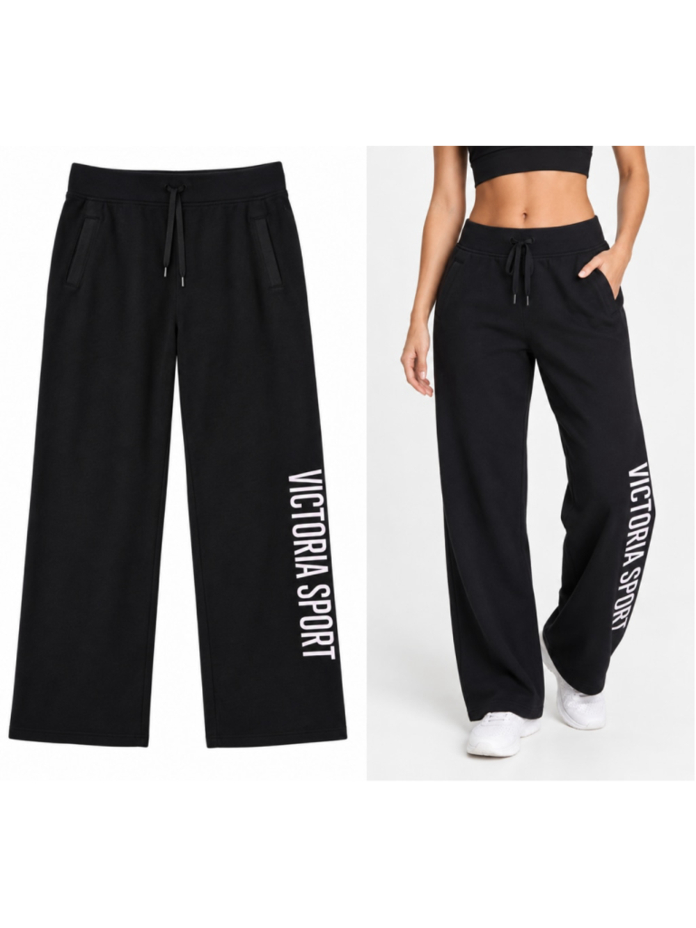 Victoria’s Secret Sport Women’s M Black Wide Leg Sweatpants Logo NWOT